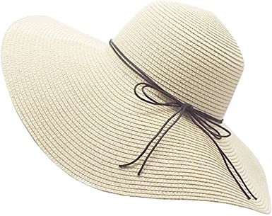 Womens Floppy Straw Hat Wide Brim Foldable Beach Cap Sun Hat for Women UPF 50+ at Amazon Women&#39;s Clothing store