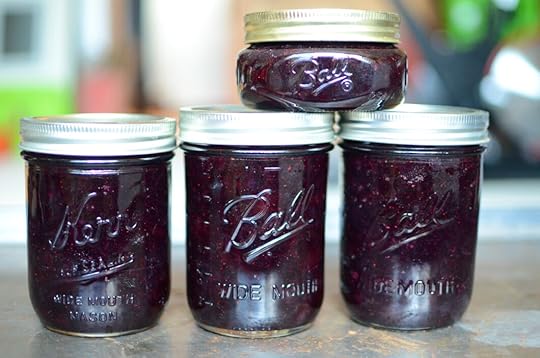 Three and a half pints of cherry blueberry jam.