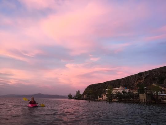 Pink sunset on Lake Ohrid, Albania