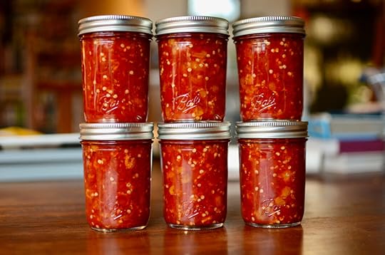 Six finished jars of Singapore Red Chili Sauce