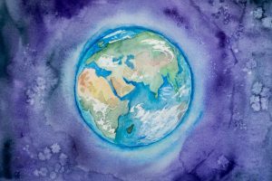 watercolor painting of planet Earth