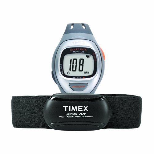 Timex Unisex T5K730 Easy Trainer Analog HRM Flex Tech Chest Strap & Mid-Size Gray/Silver-Tone/Orange Watch