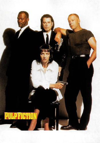 Samuel Jackson, John Travolta, Bruce Willis and Uma Thurman in Pulp Fiction (1994)