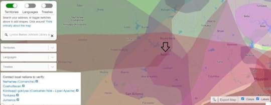 Map of ancestral lands indicating the current location of the Library, from native-land.ca