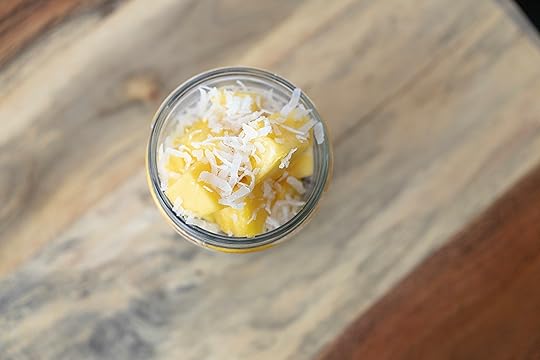 top view tropical chia pudding with coconut blogilates