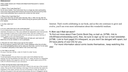 The original press kit for freecomicbookday.com