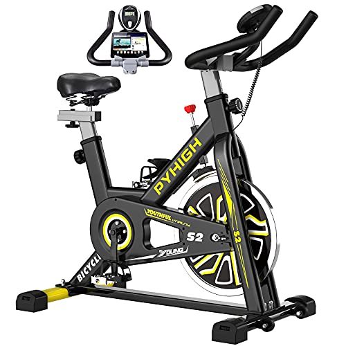 PYHIGH Indoor Cycling Bike Stationary Exercise Bike, Comfortable Seat Cushion, Ipad Holder with LCD Monitor for Home Cardio Workout Bike