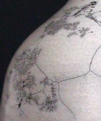 raku pottery vase, white with fractals