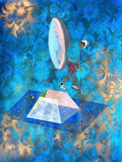 Seen vs. Read, 2021 acrylic, house, spray & colored pencil on paper 30”x22.5”