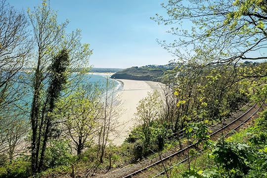View overlooking Carbis bay in Cornwall and the railway line from the St Ives Bay Line., train journeys