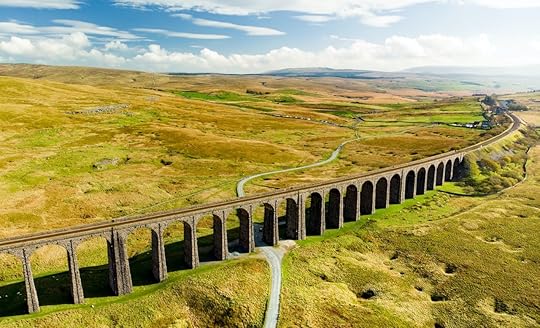 Aerial view of Ribblehead viaduct, located in North Yorkshire, the longest and the third tallest structure on the Settle-Carlisle line. Tourist attractions in Yorkshire Dales National Park, England., train journeys