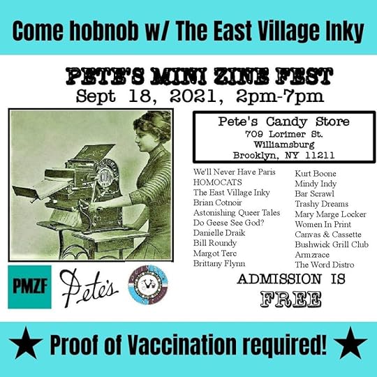 Flyer listing the 2001 participants for the annual Pete's Mini Zine FestSeptember 18, 2pm-7pm at Pete's Candy Store in Brooklyn New York