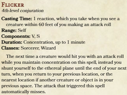 Flicker Spell Generated with Homebrewery
