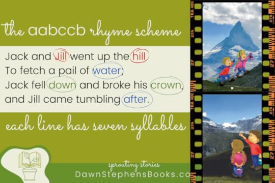 The rhyme scheme for Jack and Jill is AABCCB and each line has seven syllables.