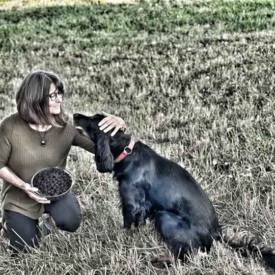 kneeling-woman-pets-gordon-setter-dog