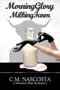 Black and white cover, picture of an overflowing milk bottle (it is not filled with milk) and a white, human woman's hands in black latex gloves, a shadow of a minotaur in the background