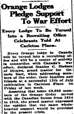orange lodge war efforts 1940