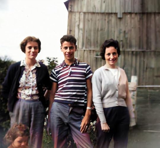 Jackie Ron Judy Arlene in front of the barn 1951