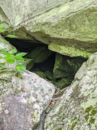 tumbled boulders create a shadowy lair