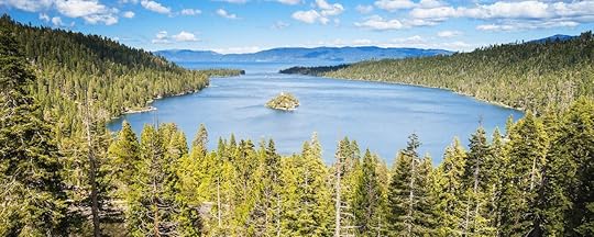 Summertime aerial view of Emerald Bay, Lake Tahoe, California