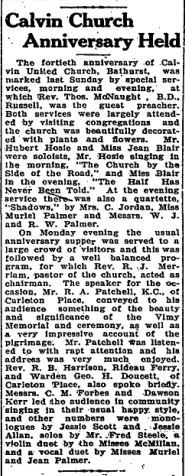 Calvin Church 40th anniversary Sept. 18 1936