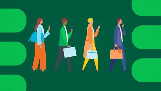 drawings of employees using cellphone technology to run payroll strategy