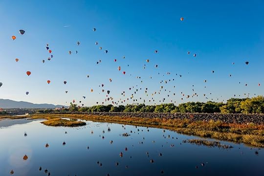 Balloon flying in the morning at the Albuquerque International Balloon Fiesta