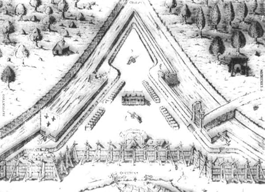 Old etching of Fort Caroline, from the Florida State Archives.