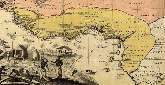 Hand colored map of western Africa, depicting mostly coastal areas