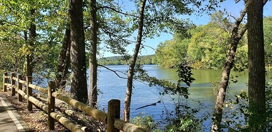 A view of the lake from a wooden walking path at Radnor Lake State Park near Nashville, Tennessee