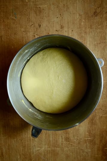 Challah dough after its first rise.