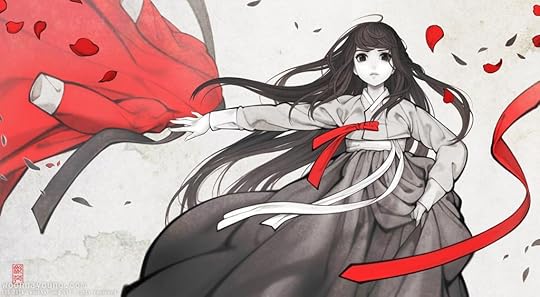Unleashed angry Korean girl in hanbok in black white and red by Wooh_Na-young