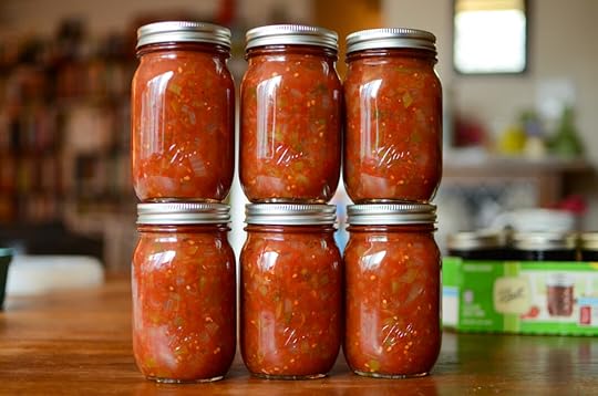 Six pint jars of zesty salsa from ball canning