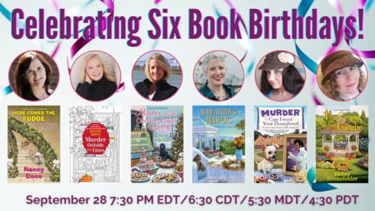image about the book birthday bash with Nancy Coco, Krista Davis, Darci Hannah, Julia Henry, Rose Pressy and Debra Sennefelder