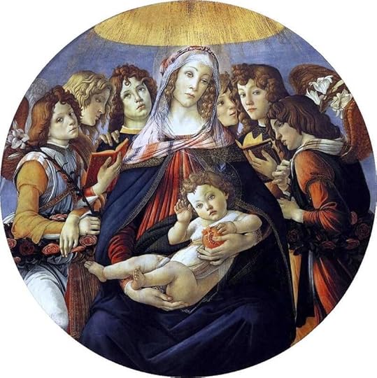 В данной работе Боттичелли присутствует сразу 2 символа — белая лилия, как символ непорочного зачатия и гранат — символ христианской любви, жизни, жертвоприношения. Madonna of the Pomegranate, 1487 by Sandro Botticelli