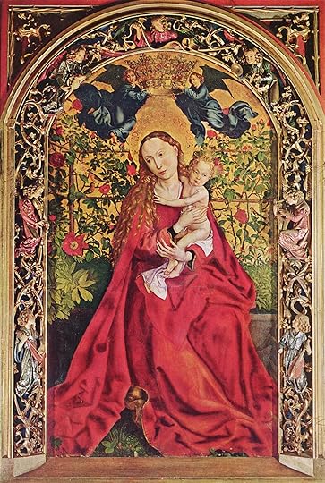 И куда же Мария без роз — символа любви и страданий? Martin Schongauer, Maria im Rosenhag, 1473, Tempera auf Holz, Colmar, Dominikanerkirche