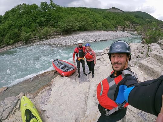 Rati, Olivia, and Marcel before paddling down Osumi, Albania