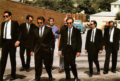 Michael Madsen, Quentin Tarantino, Harvey Keitel, Chris Penn, Lawrence Tierney, Tim Roth, Steve Buscemi and Edward Bunker in Reservoir Dogs (1992)