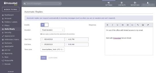 ProtonMail has a simple auto-response feature for when you're going to be away.