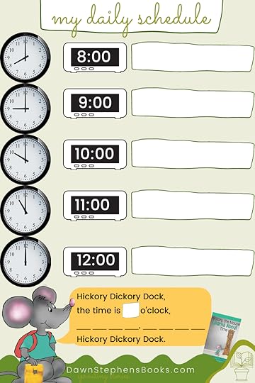 a daily schedule with analog and digital clocks and words to hickory dickory dock