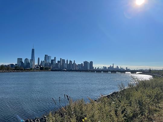 Photo shows Manhattan skyline from beautiful Liberty State Park adjacent to the Statute of Liberty