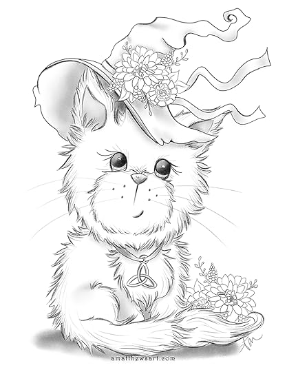 Free Halloween, Wicca, Magical Witch's Familiar Kitten Coloring Page Instant Download