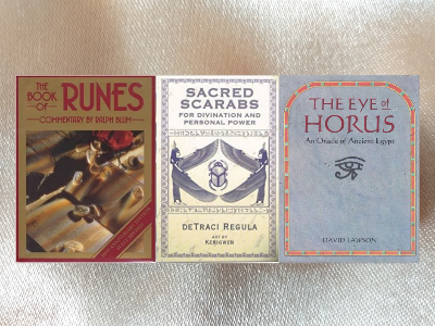 The New Book of Runes by Ralph Blum, The Eye of Horus Oracle of Ancient Egypt by David Lawson, Sacred Scarabs for Divination & Personal Power by DeTraci Regula