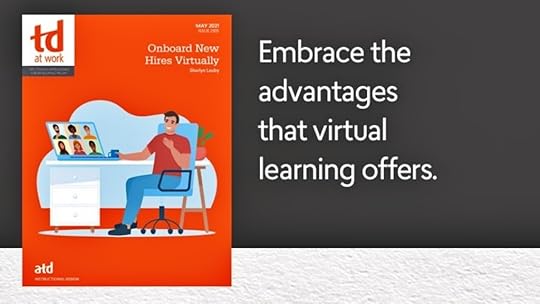 Onboarding New Hires Virtually publication cover showing employee at a home dest on a laptop with the words embrace the advantages that virtual learning offers