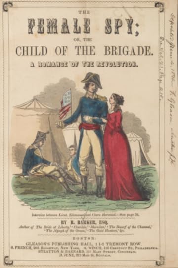 An American soldier of the Revolutionary War, in formal military dress, with a woman in a long red dress holding his left arm.