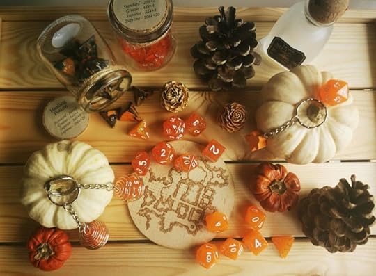 DnD themed autumn flatlay using Critical Treasures Dice and accessories | Handmade accessories, Handmade, Treasures