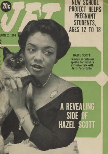 Hazel Scott holds a Siamese cat on the cover of Jet Magazine, June 2, 1968. Light green background with white and black lettering. 