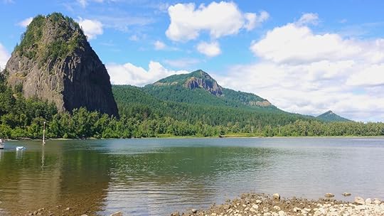 Beautiful view of the Columbia River and Beacon Rock, Washington on a sunny summer day