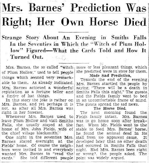 Witch of Plum Hollow predicts horse dying
