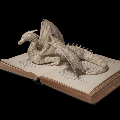 Dragon book sculpture by Emma Taylor
